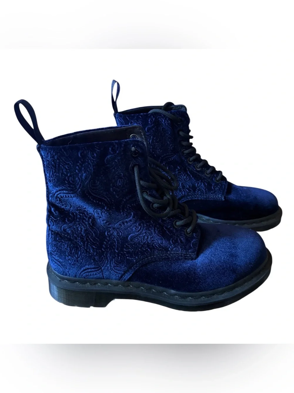 Dr. Martens Navy Blue Velvet Lace-Up Boots